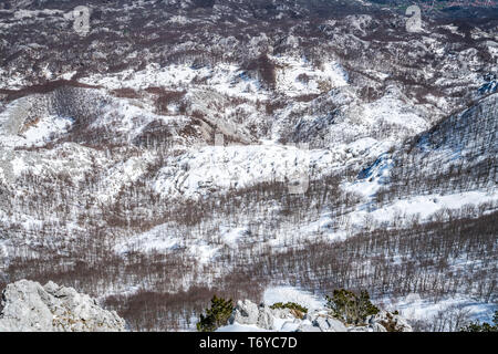 Winter landscape of trees and hills in snow Stock Photo