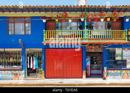 shops in the colonial village of Raquira Colombia Stock Photo