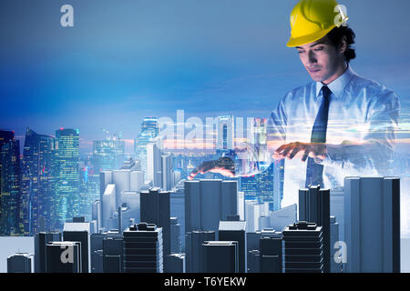 Futuristic architect doing urban planning Stock Photo