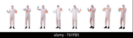 Chemist working with poisonous substances isolated on white back Stock Photo