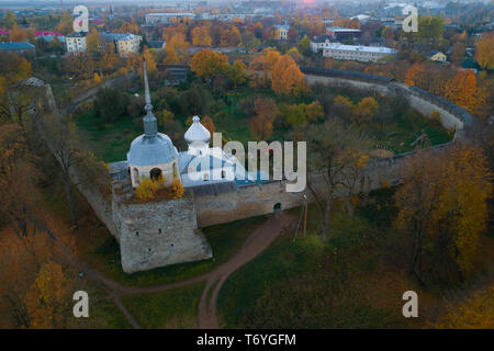 Porkhov fortress close-up on October evening. Rskov region, Russia Stock Photo