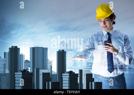 Futuristic architect doing urban planning Stock Photo