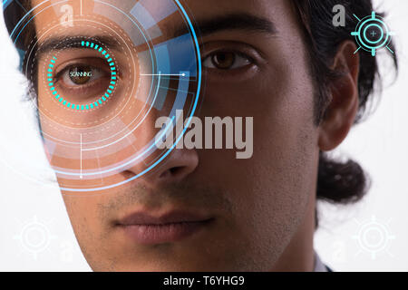 Concept of sensor implanted into human eye Stock Photo