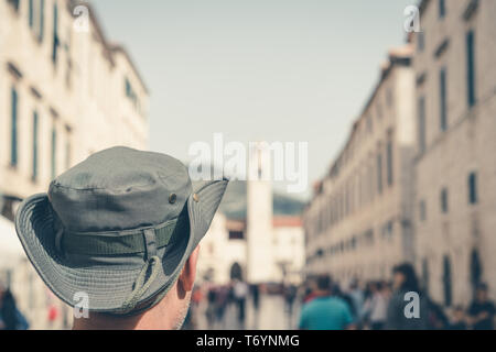 Tourist with a hat in Dubrovnik Stock Photo