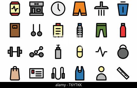 Fitness icon set vector illustration. Editable stroke and color. Stock Vector