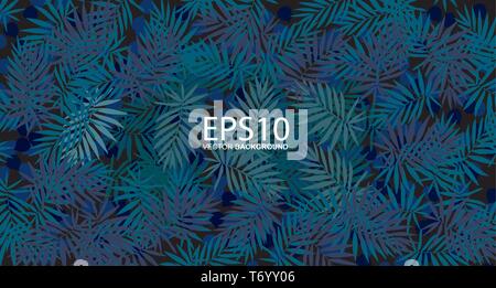 Tropical blue leaf pattern background. Stock Vector