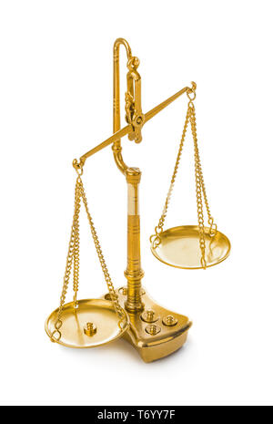 Golden weight balance scale Stock Photo