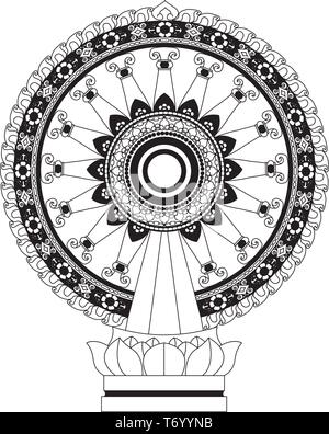 Wheel of Dhamma Wheel of life. Stock Vector