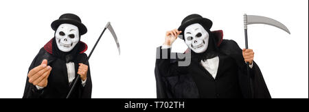 Man with scary mask isolated on white Stock Photo