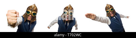 Funny man wearing pilot helmet and goggles Stock Photo