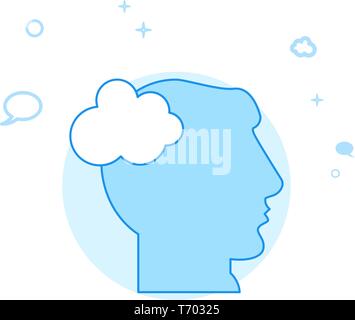 Human Head, Think Cloud Flat Vector Icon. Dialogue and Communication Illustration. Light Flat Style. Blue Monochrome Design. Editable Stroke. Adjust L Stock Vector
