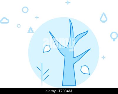 Dry Tree with Fallen Leaves, Autumn Flat Vector Icon. Wild Tree Illustration. Light Flat Style. Blue Monochrome Design. Editable Stroke. Adjust Line W Stock Vector