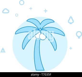 Palm Tree with Nuts Flat Vector Icon. Wild Tree Illustration. Light Flat Style. Blue Monochrome Design. Editable Stroke. Adjust Line Weight. Stock Vector