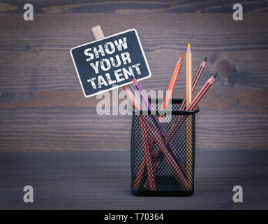 Show your talent. Small blackboard chalk and colored pencil Stock Photo