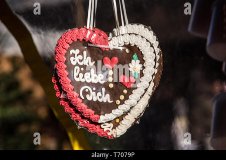 Gingerbread hearts on christmas market Stock Photo