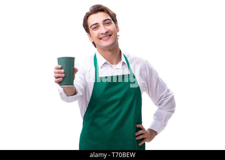 Young waiter isolated on white background Stock Photo