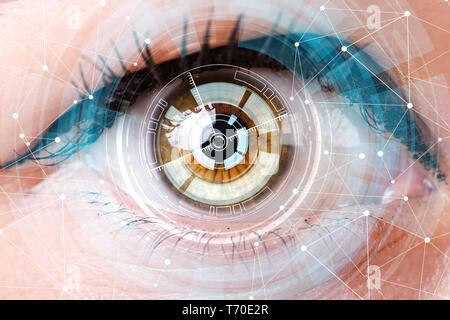 Concept of sensor implanted into human eye Stock Photo