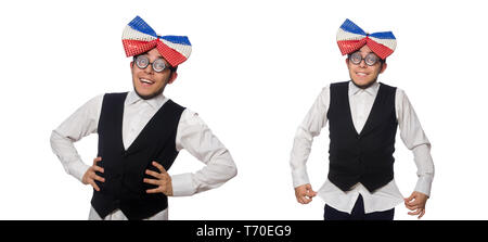 Funny man wearing giant bow tie Stock Photo