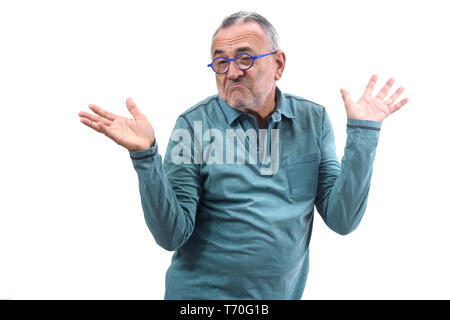 man with doubt or confused expression on white background Stock Photo