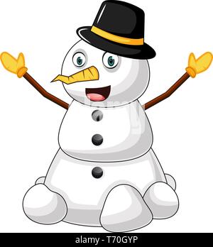 Snowman with hat illustration vector on white background Stock Vector
