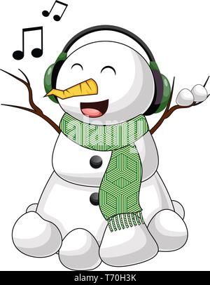 Cartoon snowman with headphone happy vector art Stock Vector Image ...