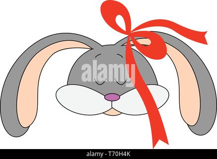 Girl grey rabbit with red head bow illustration vector on white background Stock Vector