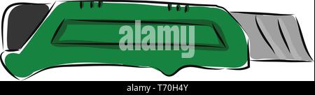 Retractable scalpel knife with green handle illustration vector on white background Stock Vector