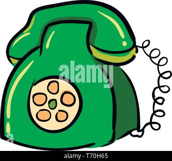 Green rotary dial phone illustration vector on white background Stock Vector