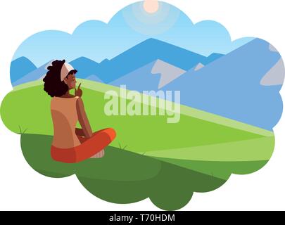 afro woman contemplating the horizon in the field scene vector illustration design Stock Vector