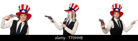 Collage with woman and american hat Stock Photo