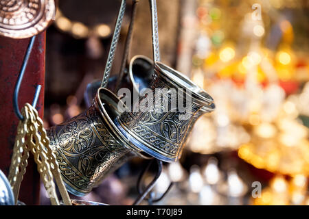 Copper Turkish coffee pot at Istanbul market Stock Photo