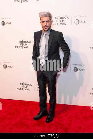 New York, NY - May 2, 2019: Zac Efron attends premiere of Extremely Wicked, Shockingly Evil and Vile movie during Tribeca Film Festival at Stella Artois Theatre at BMCC TPAC Stock Photo