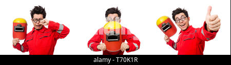 Funny welder isolated on white Stock Photo