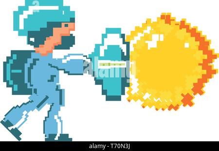 video game warrior with fire ball vector illustration design Stock Vector