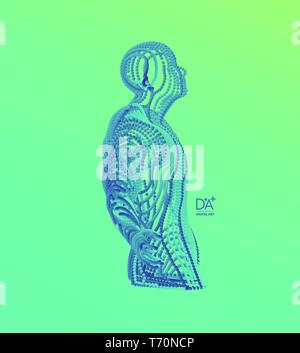 3d model of man. Technology and engineering concept. Vector illustration. Wire connection to virtual reality. Artificial intelligence. Stock Vector