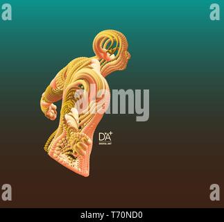 3d model of man. Technology and engineering concept. Vector illustration. Wire connection to virtual reality. Artificial intelligence. Stock Vector