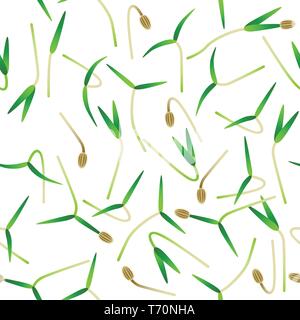 Microgreens Dill. Sprouting seeds of a plant. Seamless pattern. Isolated on white. Vitamin supplement, vegan food Stock Vector