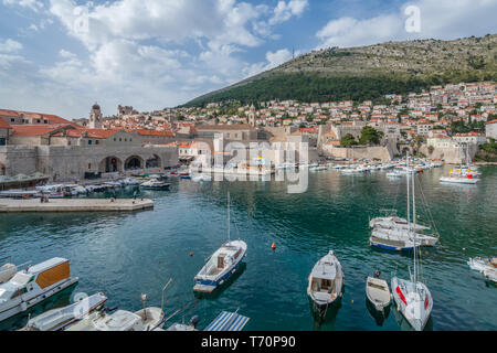 Boats in the Dubrovnik old town harbor Stock Photo