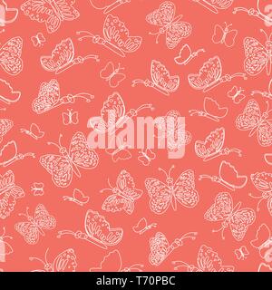 Delicate white butterfly silhouettes on a pink background.  Stock Vector
