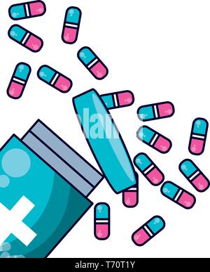 bottle of medicine in capsules isolated icon vector illustration design Stock Vector