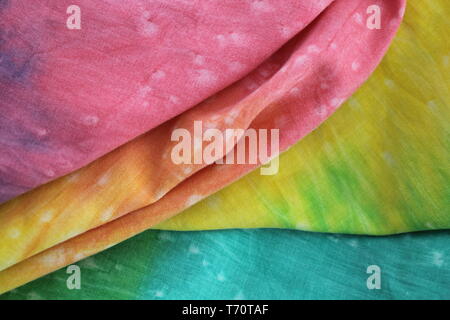 Rainbow Colored Tie Dyed Fabric, 1960s Tie Dye Fabric, Stock Photo