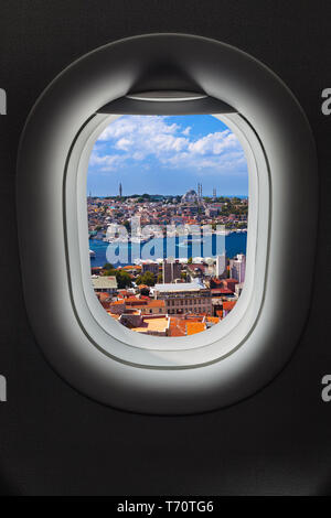 Istanbul view in airplane window Stock Photo