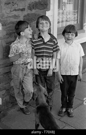 Cheeky kids in the street, Dowlais, Merthyr Tydfil, South Wales, 1972 Stock Photo