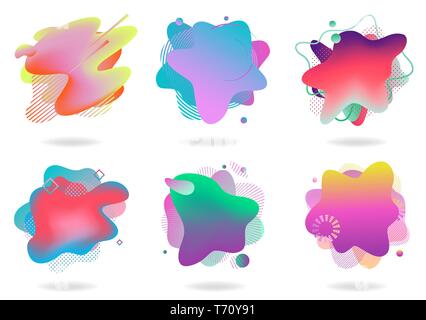 Set of abstract flowing liquid elements, colorful forms, dynamic geometric shapes, gradient waves, vector Stock Vector