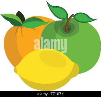 Apple, Lemon, Peach Icon. Food label, logo for Web and Banners. Cartoon Vector Illustration. Stock Vector