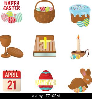 Set of Easter icons. Happy Easter on white Background. Cartoon style. Vector Illustration. Stock Vector