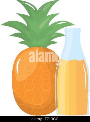 fresh pineapple juice fruit in botttle vector illustration design Stock Vector