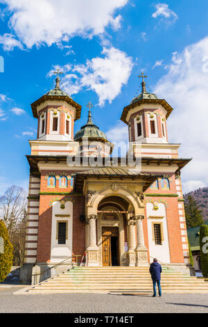 Sinaia, Romania - March 09, 2019: Front view of Sinaia Monastery located in Sinaia, Prahova county, Romania. Stock Photo