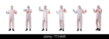 Chemist working with poisonous substances isolated on white back Stock Photo