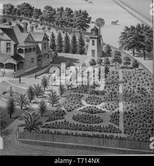 Engraving of Edwin Whipple residence in Decoto, Alameda County, California, from the book 'Illustrated album of Alameda County, California' by Jos, 1893. Alex Colquhoun. Courtesy Internet Archive. () Stock Photo